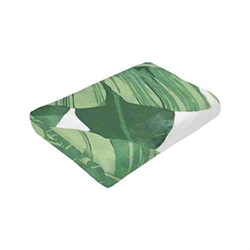 Flannel Blanket Throws 60"X80" - Cute Green Palm Leaves Printed Throw Blanket Super Soft Warm Lightweight Blanket For Bed Sofa Couch Travel Camping #TOP4
