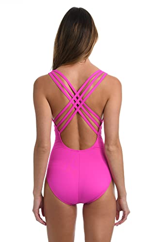 Image of La Blanca Women's Island Goddess Deep-V Strappy Back Mio One Piece Swimsuit with Tummy Toner