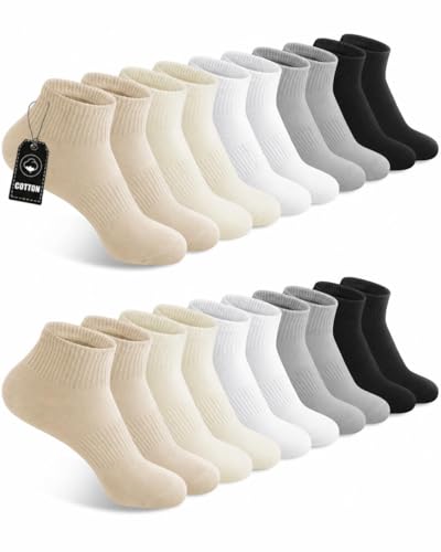 Image of YSense 10 Pairs Womens Ankle Socks Cotton Quarter Socks Women Men | Cushioned for Running Athletic Casual, Breathable Moisture-Wicking, Toe Seamless