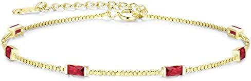 LOUISA SECRET 925 Sterling Silver Birthstone Bracelets for Women, Baguette Cubic Zirconia Station Bracelet, Birthday Anniversary Christmas Gifts for Women Wife Mom Sister Girl Her
