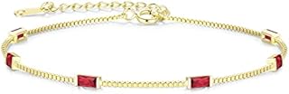 LOUISA SECRET 925 Sterling Silver Birthstone Bracelets for Women, Baguette Cubic Zirconia Station Bracelet, Birthday Anniversary Christmas Gifts for Women Wife Mom Sister Girl Her