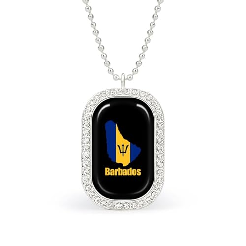 Image of Barbados Flag Map Pendant Necklace for Women Fashion Square Gold Sliver Chain Diamond Bezel Jewelry for Women Men Silver-style
