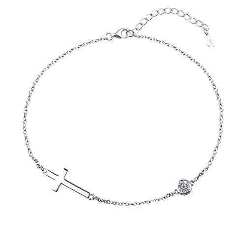 VENSERI S925 Sterling Silver Jewelry Cross Cubic Zirconia Anklet Cross Bracelet Anklet- CZ Anklet for Women