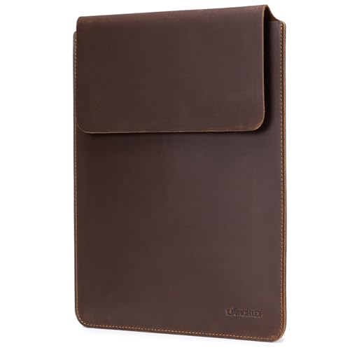 Laptop Sleeve Genuine Leather Slim Tablet Protective Cover for 13/14 Inch MacBook Air/Pro, Brown