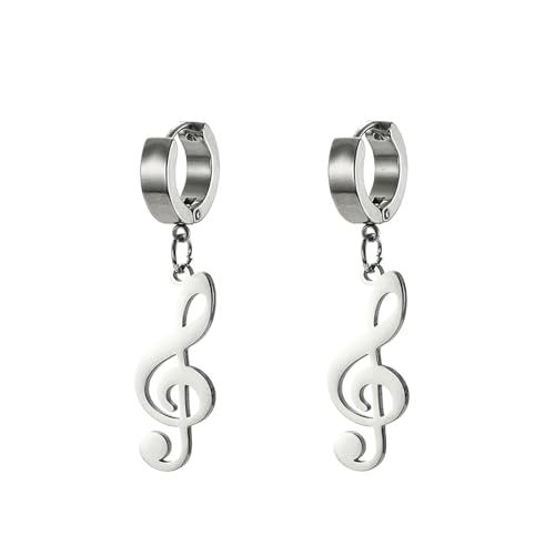 Boucles d'oreilles en forme de note de musique Boucles d'oreilles pendantes en forme de clé de sol Bijoux sur le thème de la musique Cadeaux pour un professeur mélomane (argent)
