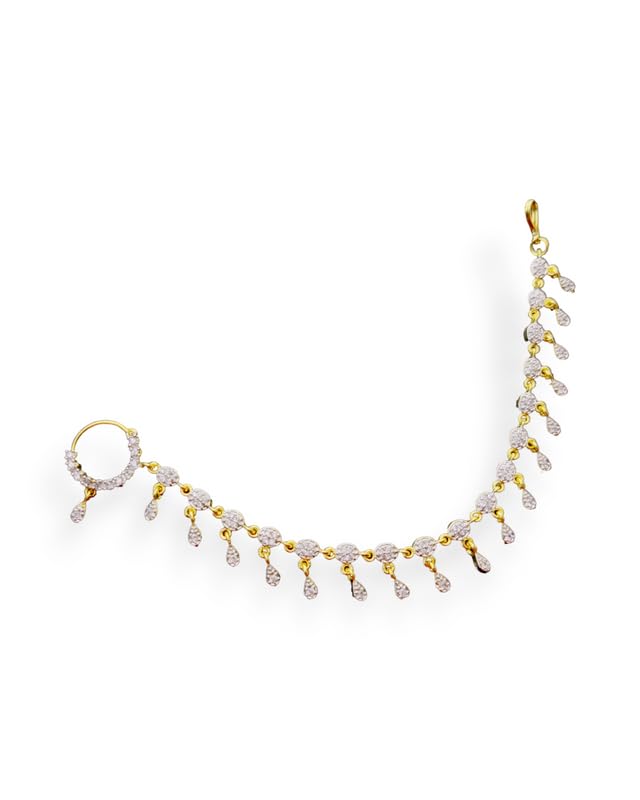 Two Tone - Gold Silver Brass Ivory Elegance Nose Pin with Accents and Sparkling cubic Zirconia/American Diamond Stones Jewellery for Women And Girl - White-image-49