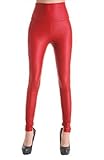 Sexy Faux Leather High Waisted Leggings (L  (US 12-14), shiny red)