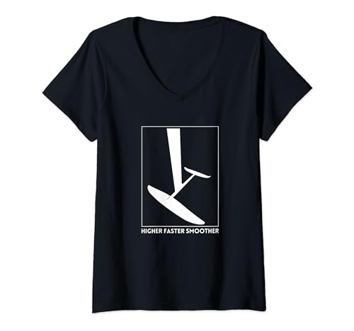 Femme Higher Faster Smoother -Kitefoil-Kite-Wing-Foil-SUP-Kitesurf T-Shirt avec Col en V