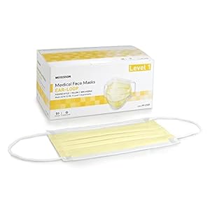 McKesson Medical Face Masks, Level 1 – Pleated with Ear Loops, Non-Sterile, Yellow – One Size Fits Most Adults, 7 in x 3.75 in, 50 Count, 1 Pack