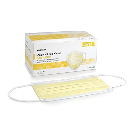 McKesson Medical Face Masks, Level 1 - Pleated with Ear Loops, Non-Sterile, Yellow - One Size Fits Most Adults, 7 in x 3.75 in, 50 Count, 1 Pack