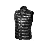 STREGA Puffer Vest Men Real Lambskin Leather Quilted Down Waistcoat Jacket - Outdoor Sleeveless Mens Vests (US, Alpha, 3X-Large, Regular, Regular, Black)