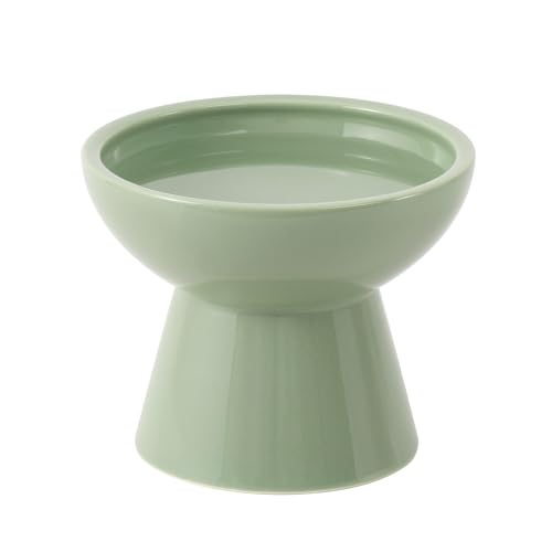 CEEFU Extra Wide Elevated Ceramic Cat Water Bowl - 6.2 Deeper Dish for Whisker Fatigue Relief 5 Height for Easy Feeding Lead & Cadmium Free Durable Raised Cat Bowls Green