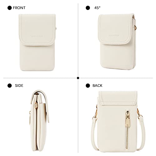 Image of BOSTANTEN Leather Small Crossbody Bags for Women Zipper Cell Phone Bag Wallet Purses Ajustable Strap, B-01-pebble Beige-white, Small, Cell Phone Crossbody Bag