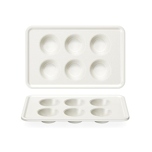 HONGBAKE 2 Pack Nonstick Ceramic Muffin Pan 6 Cup Muffin tin for Baking Non-toxic Cupcake Pan Heavy-duty Aluminized Steel Cupcake Tray with Diamond Texture Easy To Clean (Cream 2PCS)
