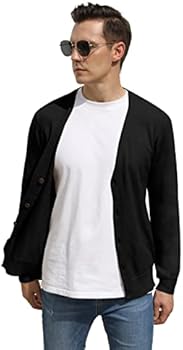 Hisir Gebreide vesten voor heren, lichtgewicht, klassiek, zacht wol, V-hals, vest met knopen, gebreide trui met lange mouwen, pullover, truien voor mannen, cadeau voor heren, M