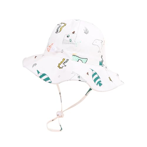 Image of Bold N Elegant Cartoon Print Kids Cotton Sun Hat with Adjustable Chin Strap, Beach Cap Fishing Hat for Boys and Girls
