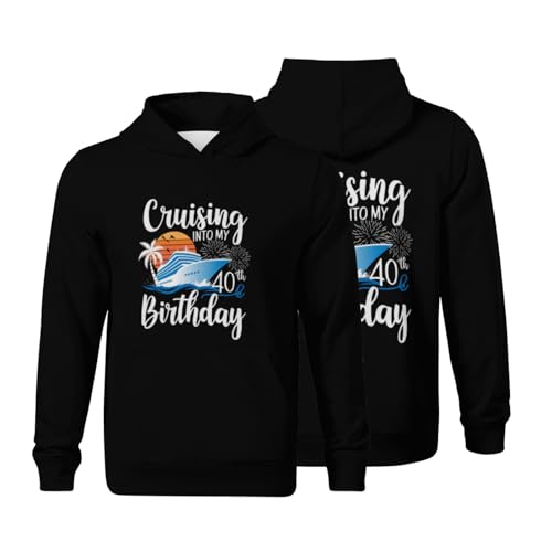 Kids Vintage Cruising Into My 40th Birthday Retro Boys Girls Lightweight Kangaroo Pocket Fleece Hoodies