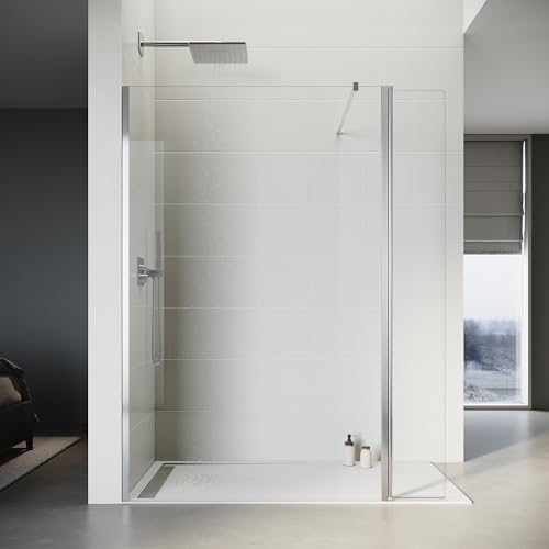 SONNI Walk in Box Doccia 100 x 200 cm, Dotato di un Pannello Laterale Ruotabile di 30 cm, Parete Doccia Fissa 8mm, Vetro Trasparente Temperato Rivestimento Nano, Regolabile con Stabilizzatore