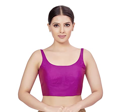 Image of Studio Shringaar Women's Polyester Sleeveless Satin Padded Saree Blouse
