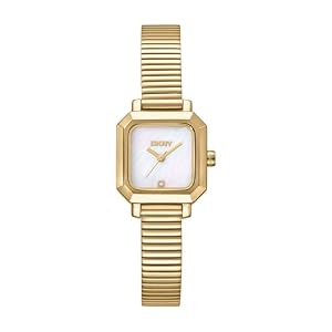 DKNY Women's White Mop Dial Gold-Tone Stainless Steel Tubogas Bracelet Watch DK1L123M0035