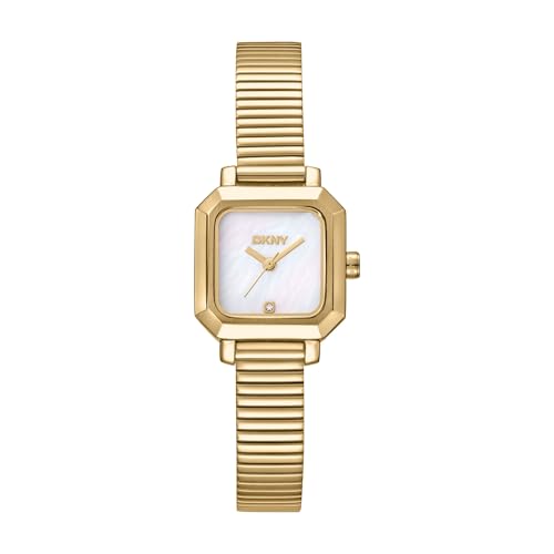 DKNY Women's White MOP Dial Gold-Tone Stainless Steel Tubogas Bracelet Watch 22mm 30M