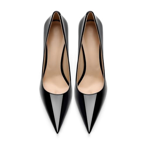 Chaussures de travail en cuir véritable noir à talon fin pointu taille 39 - 4