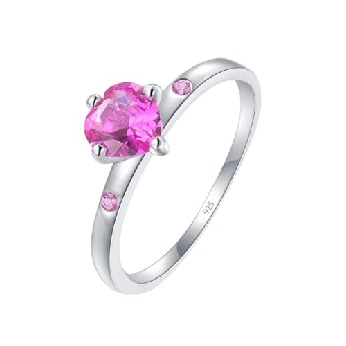 Bague Coeur Rouge Argent Sterling, Bijou de Mariage Féminin