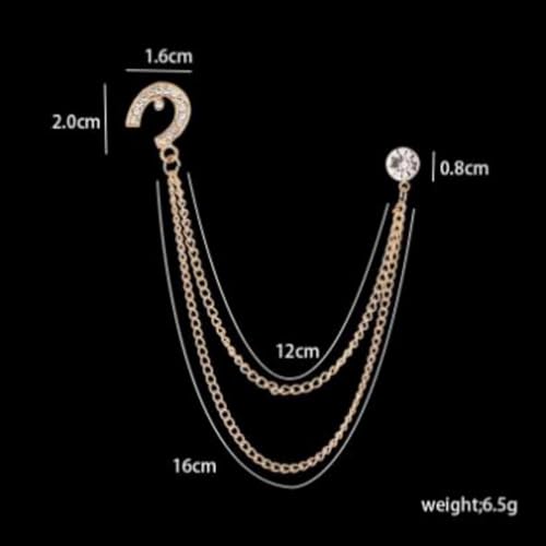 Image of 2PCS Crystal Hanging Chain Brooch Suit Pin for Men Women Vintage Crown Cross Star Diamond Broochs Gold and Silver Wedding Brooch for Clothes Dress Hats Bags Accessory