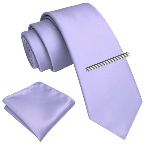 RBOCOTT Lavender Skinny Tie and Pocket Square with Tie Clip Set(6cm-43) Cover