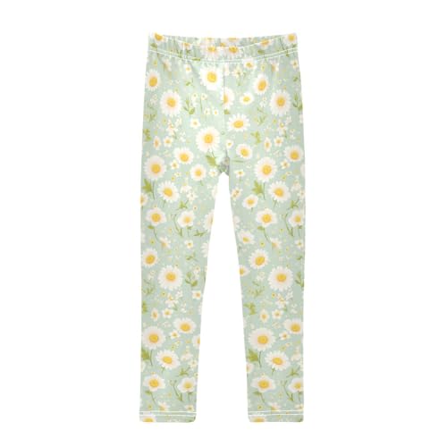 KLL Polka Dots and Tender Chamomile Flowers Girls Basic Leggings Comfortable Full Length Workout Pants Running