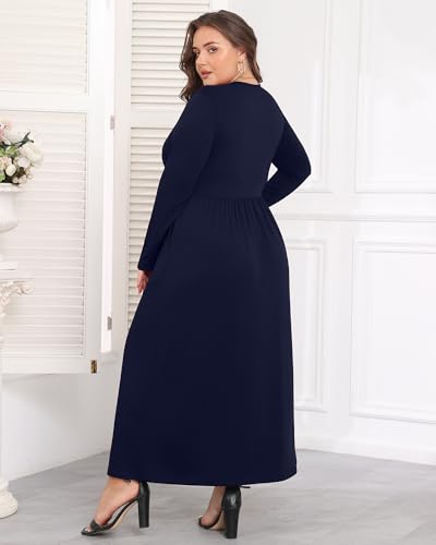 Image of COSSEN Womens Plus Size Maxi Dresses for Curvy Women 2026 Casual Ladies V Neck Flowy Swing Long Dress with Pockets XL-5XL