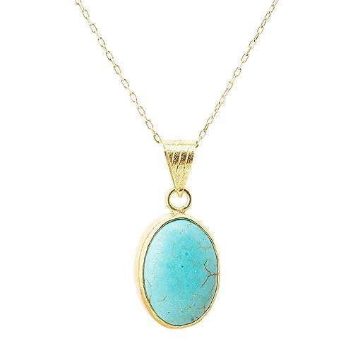 Türkis-Halskette, Türkis-Frau-Anhänger. Ovale Türkis-Halskette. Vergoldeter Silber-Türkis-Anhänger. 925 Sterling Silber Türkis Halskette 24K Gold plattiert Silber Türkis Halskette.