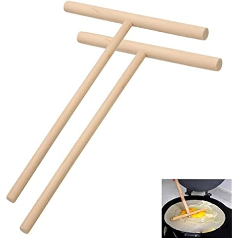 Momeski 2-teiliger T-förmiger Pfannkuchenstab aus Holz Pfannkuchenspreizer Crepes Verteiler Crepes Zubehör DIY Küchenwerkzeug Cover