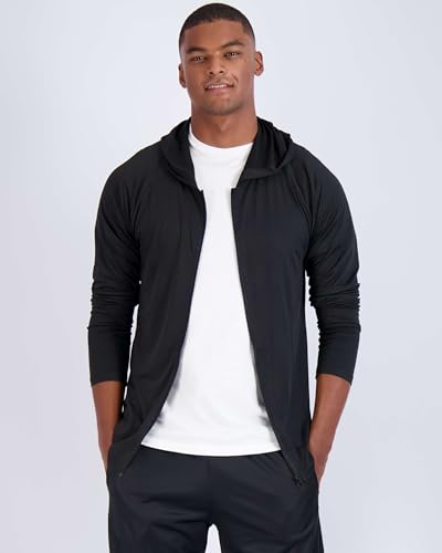 Real Essentials 3 Pack: Mens Dry-Fit Long Sleeve Full Zip Hoodie & Jacket- Athletic Running Jacket (Available in Big & Tall)3