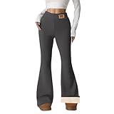 Laquieio Mujer Térmicos Leggings Campana para Invierno de Senderismo Trekking Deporte Impermeables Yoga Bootcut Pantalones con Bolsillos Forro Polar Mallas Jogger et Yoga Leggins