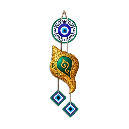 Image of Artvibes Decorative Conch Shell Evil Eye Wall Hanging for Home Entrance | Spiritual Vastu Nazar Battu Ornament | Positive Energy Wall Decor for Living Room Office (WH 85140N)