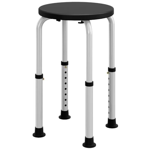 HOMCOM Taburete de Ducha Antideslizante Altura Regulable 135 kg Negro