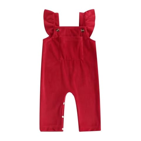 YOKJZJD Newborn Baby Girl Corduroy Velvet Ruffle Romper Jumpsuit Overalls Fall Suspender Pants Leggings Christmas Outfit (Red, 18-24 Months) Cover