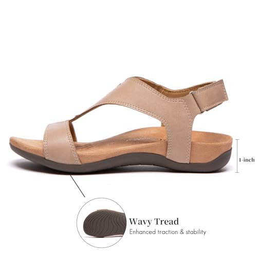 Image of Women's Orthopedic Sandals Open Toe T-Strap Orthopedic Flat Sandals Arch Support and Adjustable Straps Orthotic Sandal Walking Comfort Summer Shoes