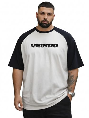 Image of Veirdo Men's 100% Pure Cotton Half Sleeve Plus Size Printed T-Shirt with Raglan Sleeve Stylish Comfortable & Durable Tees (Sizes: 2XL to 5XL)