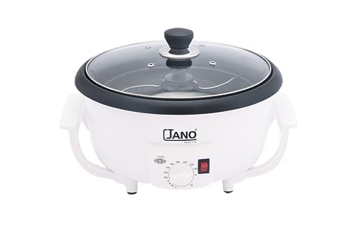 محمصة قهوة كهربائية بغطاء زجاجي من جانو، غير لاصقة، ابيض، 90...