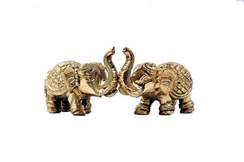 Aatm Brass Metal Elephant Statue Small Size Gold Polish 2 Pcs Set – Feng Shui Trunk Up Elephant Figurines for Home Office Gift Article Decorative Showpiece for Living Room Desktop Corporate Gifts
