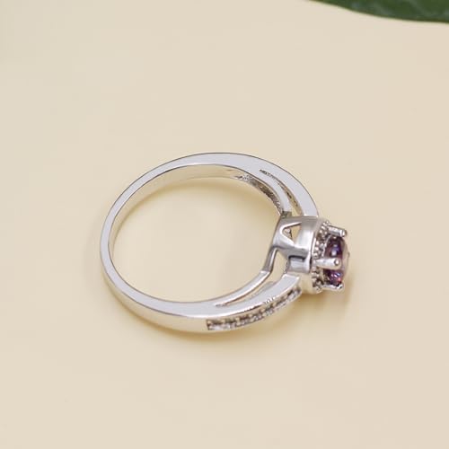 Half Eternity Halo Rings for Women - Platinum Plated Black Purple Cubic Zirconia Crystal Promise Anniversary Ring Size 6 7 8 9 Y0124