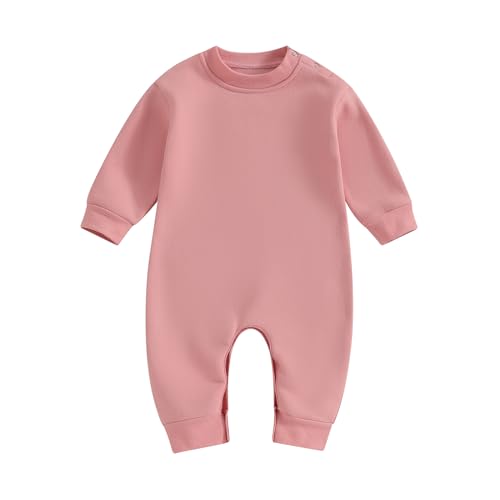 Image of Newborn Baby Boy Girl Fleece Romper Jumpsuit Solid Color Long Sleeve Thick Sweater Onesie Warm Winter Outfit Clothes