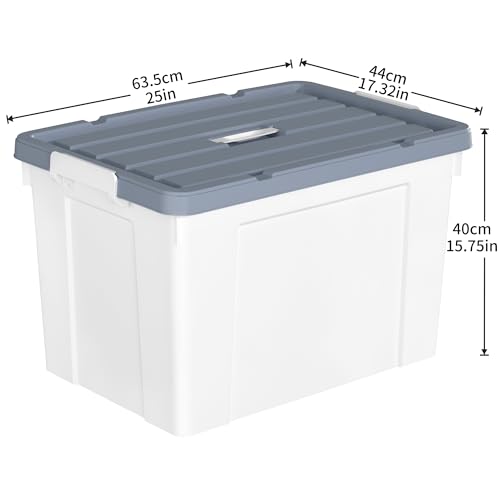 Cetomo 90L*6 Aufbewahrungsboxen, Tragbare Plastikboxen mit Deckeln, Organizer-Behälter mit Griff und Clips, Stapelbar, Ineinander Nestbar, für Zuhause und Büro, Weiß, 90L-6er Pack