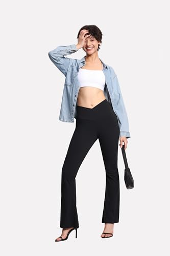 THE GYM PEOPLE Women's Crossover High Waist Flare Workout Leggings Bootcut Bell Bottom Yoga Pants with Tummy Control4