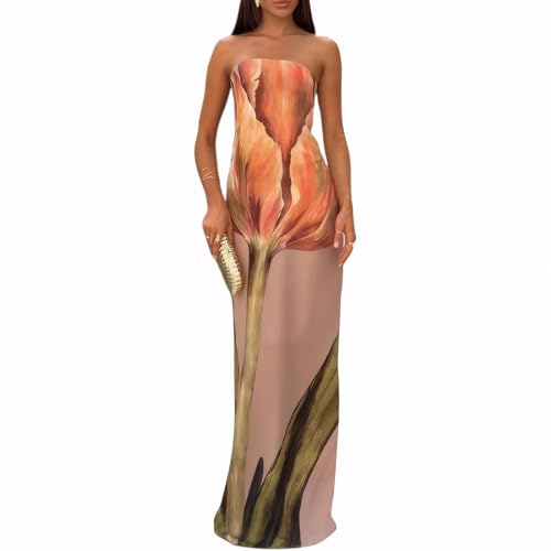 Image of Zwirelz Women Strapless Maxi Dress Boho Floral Print Flowy Long Tube Dress Off Shoulder Loose Beach Sundress
