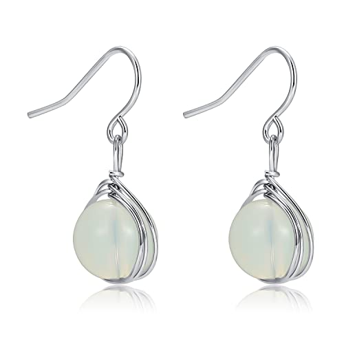 SHUNHAO Teardrop Earrings Silver Small Drop Earrings Simple Vintage Whiter Earrings for Everyday Wear Nature Jewelry Gift for Women