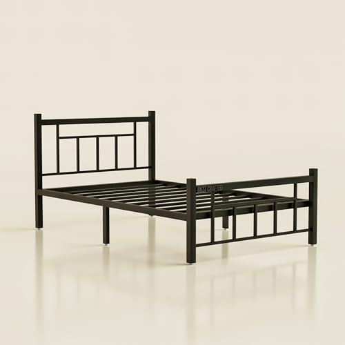 Image of Single Size Metal Bed Frame | Single Bed for Adults | Single Metal Bed | Heavy Duty Iron Bed | Steel Bed Single Size | Iron Cot Single | Platform Bed | Steel Cot | No Box Spring Needed | Black