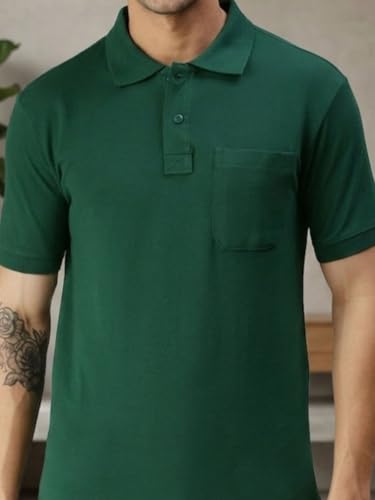 Image of Lux Cozi Men's Polo T-Shirt Regular Fit Half Sleeves with Pocket | Cotton Blend Polo Neck Collar T-Shirt for Men | Casual, Office Comfortable Breathable T-Shirt | Stylish Plain Tee
